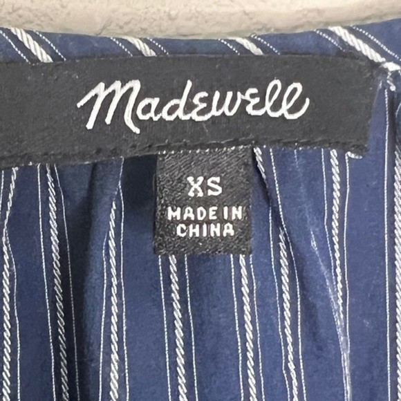 Madewell Fable Top Embroidered Stripe Popover Navy Short Sleeve Cotton XS H7398 - Picture 3 of 8